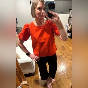 LOFT Vibrant Red Puff Sleeve Blouse